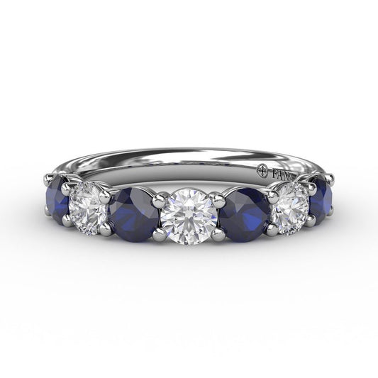 Diamond & Sapphire Half Eternity Band Ring 1.48ct